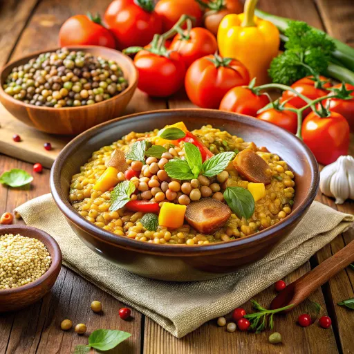 Talerz harmonicznej soczewicy z warzywami